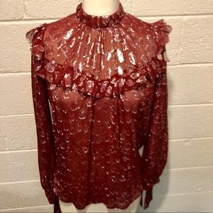 Sz 4 red with silver/gold accent blouse sheer